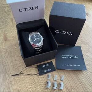 Citizen Silver Stainless Steel Men's Watch with Navy Dial